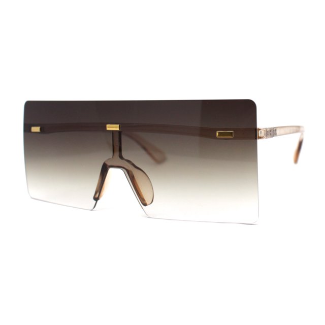 Oversize Rimless Shield Square Rectangle Large Sunglasses Beige Brown