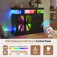 thumbnail image 6 of Gurexl LED Farmhouse Sideboard Buffet Cabinet with Storage, Wood Coffee Bar Station Table w/Charging Station, Large Kitchen Storage Cabinet w/Adjustable Shelf and 3 Drawers (Dark Rustic Oak), 6 of 9
