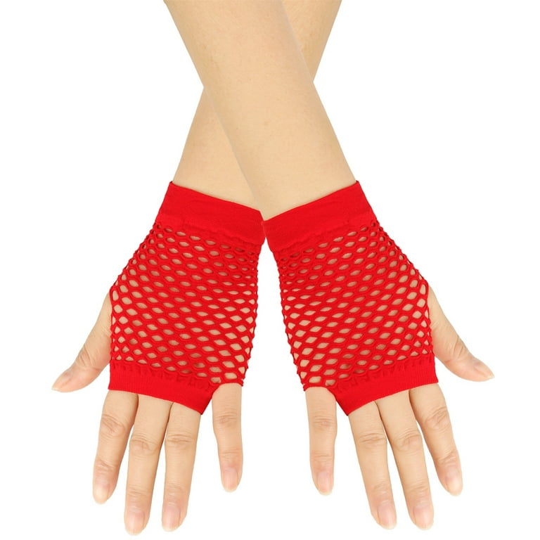 XMMSWDLA Colored Nylon Short Fingerless Fishnet Gloves Elastic Stretch  Retro Mesh Wrist Gloves For Women 80s Theme Party Halloween Costume Mesh  Gloves
