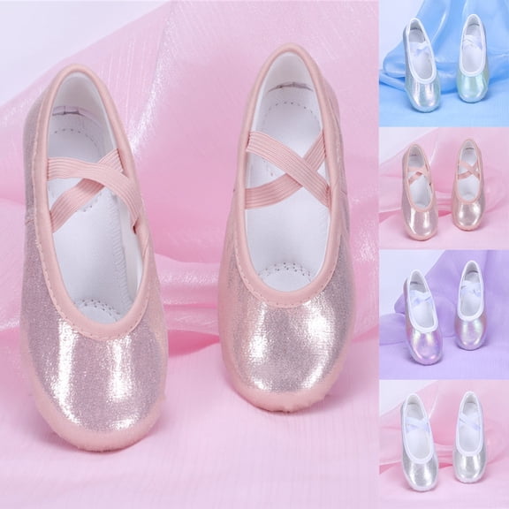 Hinvhai Ballet Dance Shoes Split-Sole Slipper Flats Ballet Dance Leather Shoes for Toddler Girl Kid Women Silver 1.5(35)