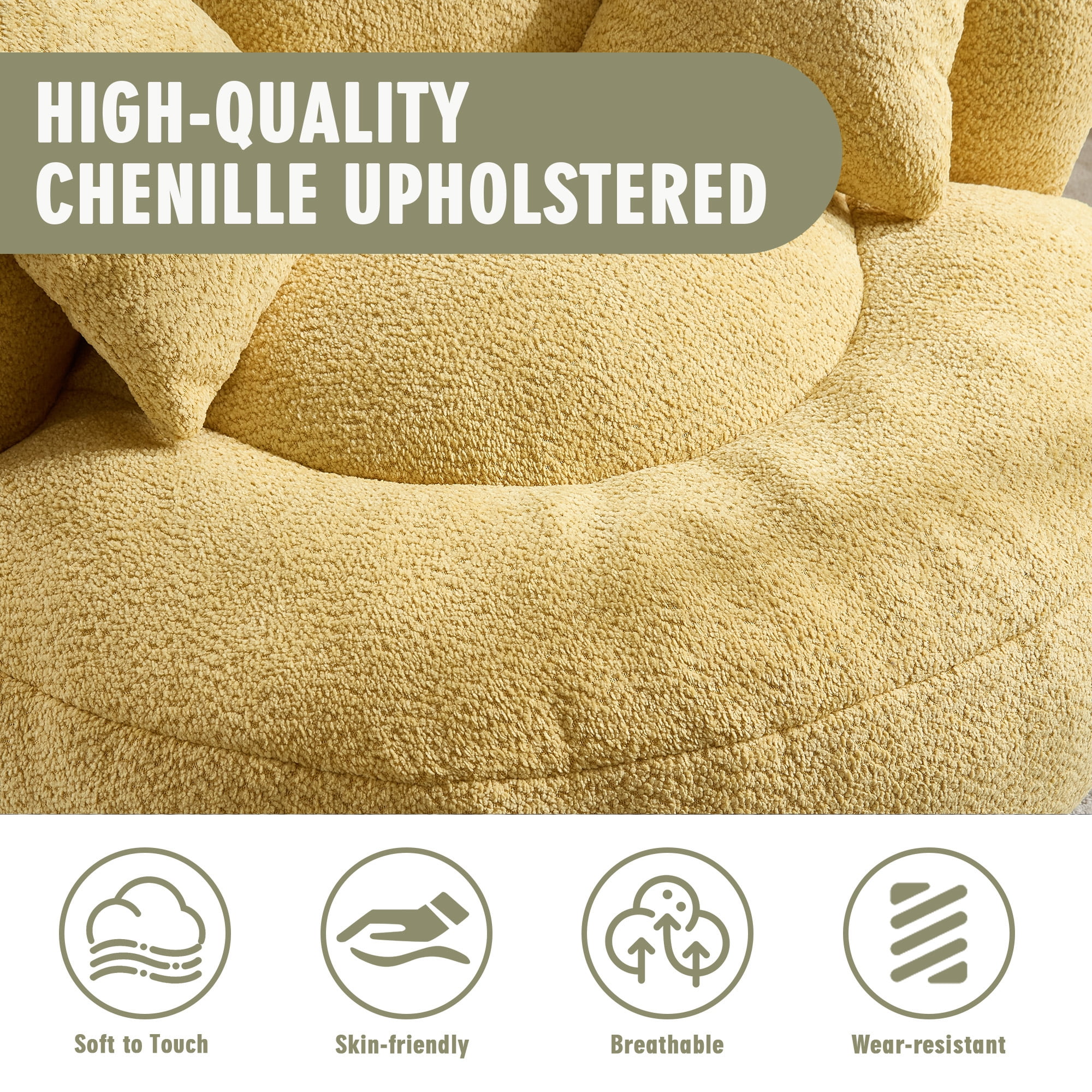 MOONMISS Chenille High Back Lazy Boy Sofa with Throw Pillows for Adults and Children, Indoor Outdoor, Yellow