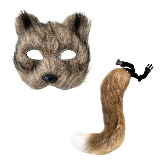 Conjunto de accesorios de cola de máscara de gato falso, accesorios de disfraces de cosplay de animales para espectáculos escénicos Café
