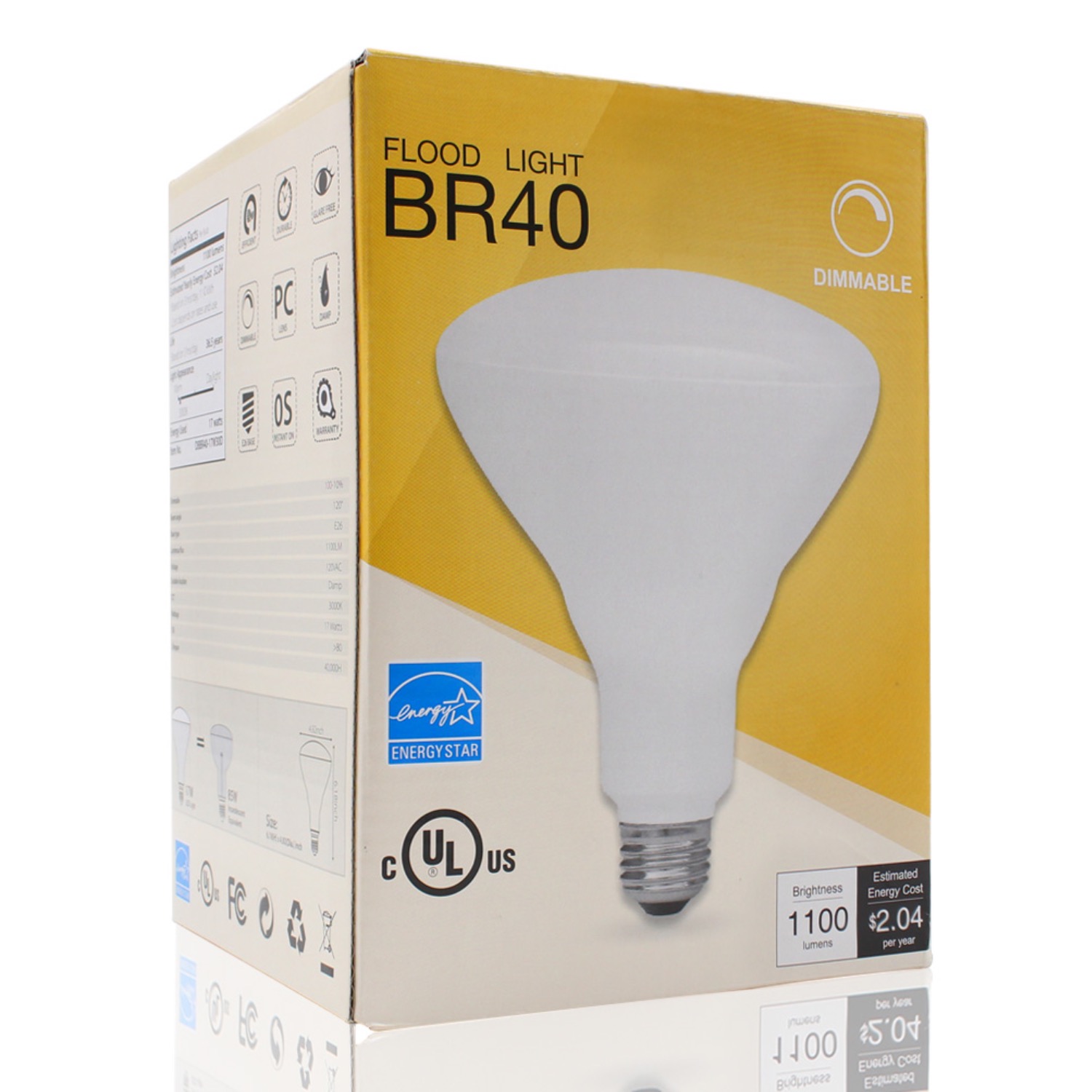 17W (85W Equiv.) Dimmable BR40 LED Bulb, Flood Light Bulb, 1100lm, 3000K Warm White, E26/E27 Base