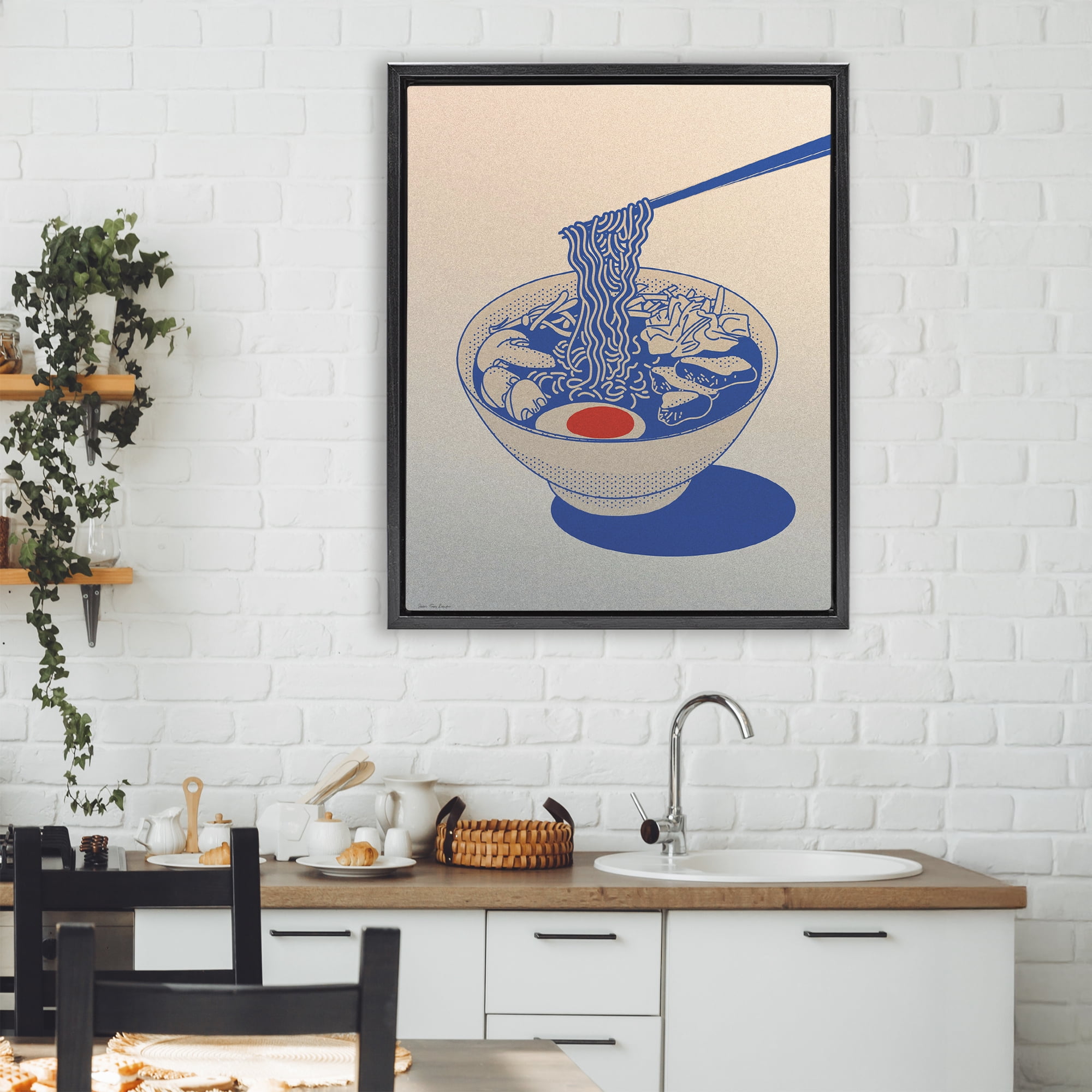 Ramen Noodle Bowl Gradient Black Framed Floater Canvas Wall Art, design by Seven Trees Design