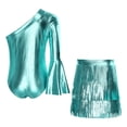 thumbnail image 4 of TiaoBug Kids Girls Latin Dance Outfit Shiny Metallic Fringe Dress One Shoulder Top with Tassels Skirts Set Blue 6, 4 of 7