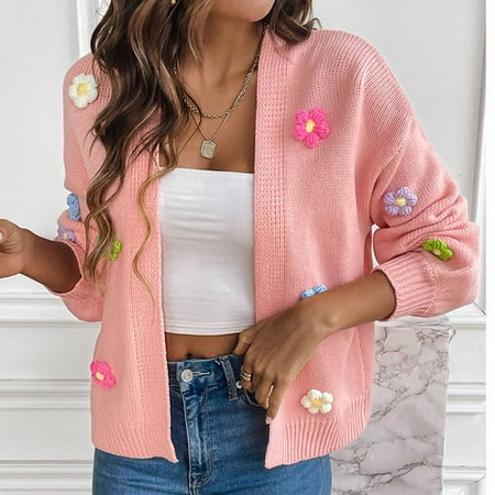 WXLWZYWL Fall Savings Clearance Deals Women's Cropped Cardigan Sweaters Boho Crochet Floral Embroidery Oversized Open Front Knit Sweater Outwear