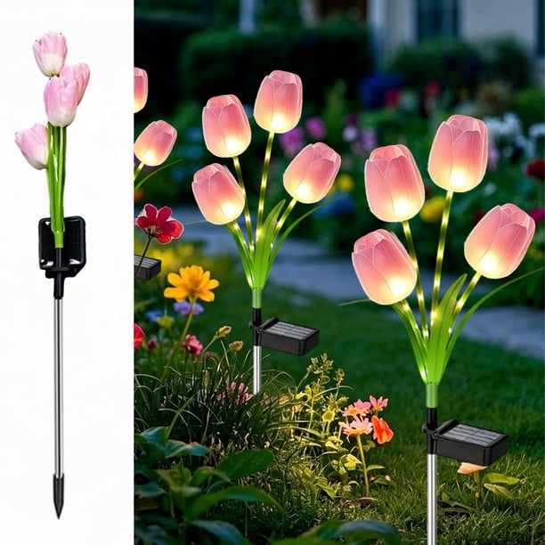 Juego de 2 luces solares LED para jardín en forma de flor, impermeables y resistentes a la intemperie, decoración exterior para caminos y patio.