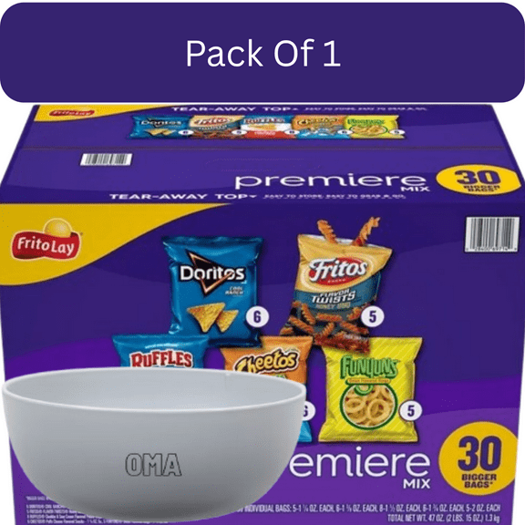 Frito-Lay Premiere Mix Snack Variety Pack, 30 Count with white bowl by OMA
