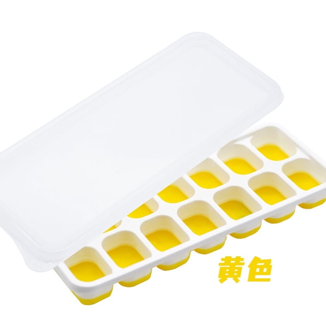 Bandeja de silicona for cubitos de hielo con 14 moldes cuadrados - Caja de hielo tipo empuje de fácil liberación