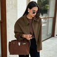 thumbnail image 6 of ScarletteEmmy Women’s Wool Blend Fall Winter Zip-Up Jacket, Fashion Lapel Long Sleeve Coat, Loose Casual Warm Outerwear, Trendy Thick Woolen Overcoat for Cold Weather, Daily Streetwear Gift for Her, 6 of 19