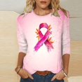 thumbnail image 2 of BODOAO Breast Cancer Awareness Graphic Tee for Women, Floral Ribbon Sparkle Print, 3/4 Sleeve Crew Neck Shirt for October Support Events, Fundraisers and Everyday Wear Hot Pink S, 2 of 4