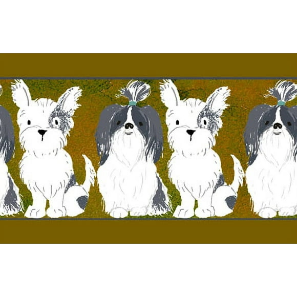 IBA Indianbeautifulart Green Schnauzer Puppy & Lhasa Apso Dog Printed Ribbon Trim 9 Yards Velvet Fabric Laces For Crafts Sewing Accessories 4 Inches