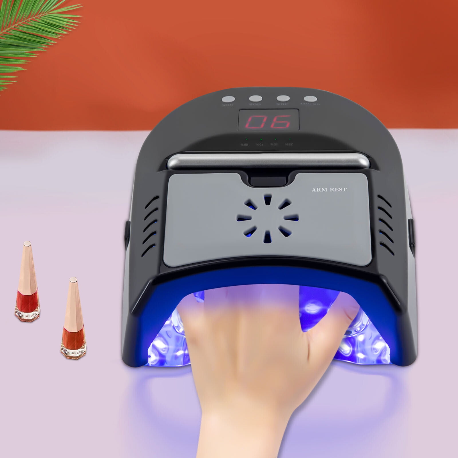 Black 72W Cordless Wireless Rechargeable LED UV Nail Lamp Gel Nail