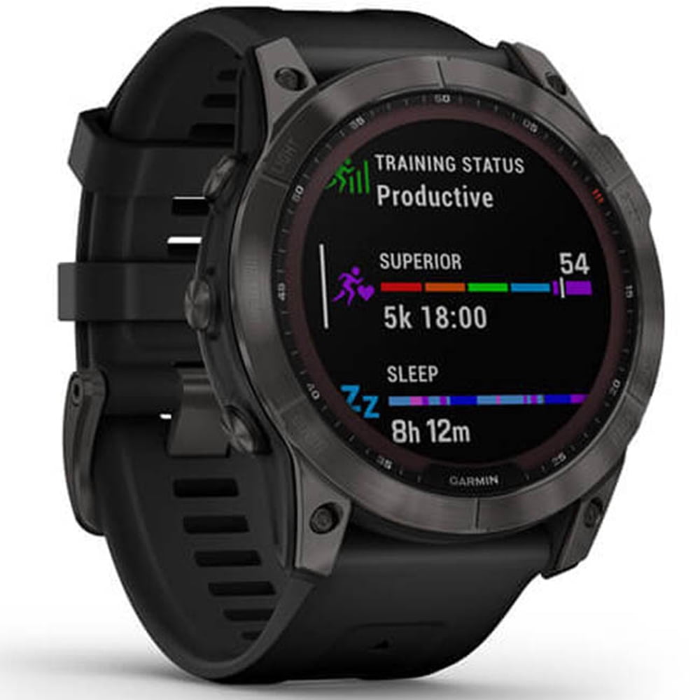Garmin 010-02541-10 Fenix 7X Sapphire Solar Smartwatch Carbon Gray DLC Titanium with Black Band Bundle with 2 YR CPS Enhanced Protection Pack