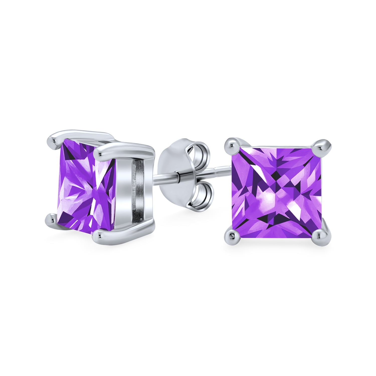 Stud Post Earring Round Simulated Purple Amethyst 925 Sterling Silver 