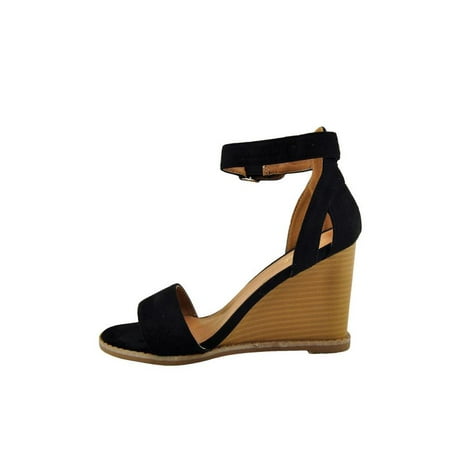 Black Open Toe Ankle Strap - Qupid Finley 01 Women's Shoes Open Toe Ankle Strap Stacked Wedge Black