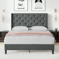 thumbnail image 6 of Wood Bed Frame with Wingback, Upholstered Platform Bed with Diamond Tufted Headboard, 6 of 8