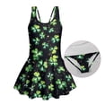 thumbnail image 3 of Xoenoiee Green Shamrock Star Print Girls Swim Dress Sleeveless Swimwear One Piece Swimsuit with Skirt, St. Patrick's Day UPF 50+ Toddler Kids Bathing Suit for Beach, 10-11 Years, 3 of 7