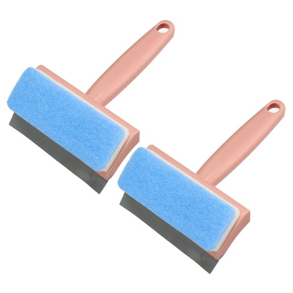 Uxcell Shower Squeegee Cleaning Tool with 2 in 1 Rubber & Sponge Head Pink Handle, 2 Pack