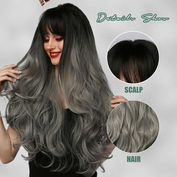 SUCS Women'S Fashion High Temperature Resistant Silk Synthetic Bangs Long Hair Wig