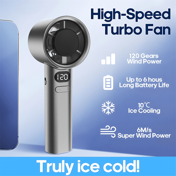 120 Gears Handheld Fan Portable 120 Wind Speed Mini Bladeless Hand Fans Rechargeable Office USB Electric Fan Plastic Gray,1x Fan 1x USB cable