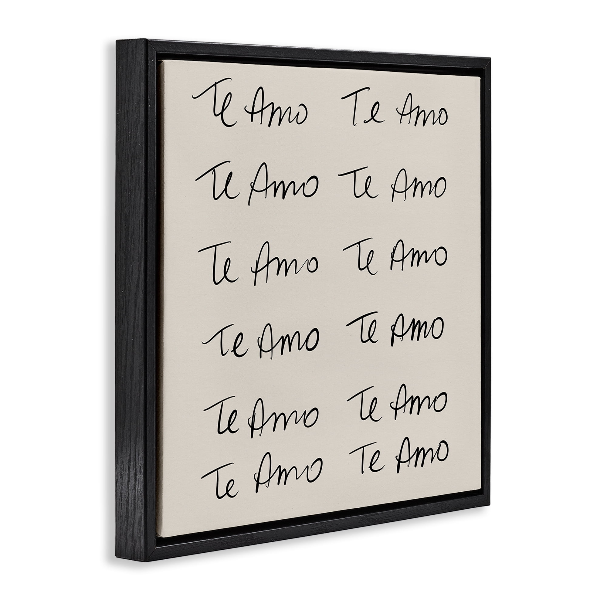 Stupell Industries Te Amo Repetitivo Inspirational Quotes & Sayings Drawing Black Floater Framed Art Print Wall Art, 18 x 18