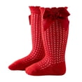 thumbnail image 3 of BLTIBY Cotton Baby Girl Boy Ruffle Sock Toddler Big Bow Knee High Socks Thin Mesh Lightweight High-Top Sock for Kids Red 1-2 Years, 3 of 4