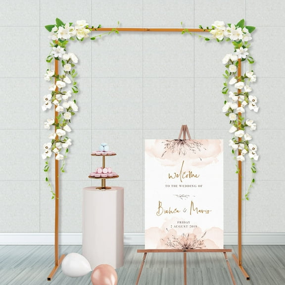TOOL1SHOoo Wedding Arch Stand with Bases,Easy Assembly 6.6 x 4.9 Feet Square Garden Arch Metal Abor for Weddings Party Event Decoration(Yellow)