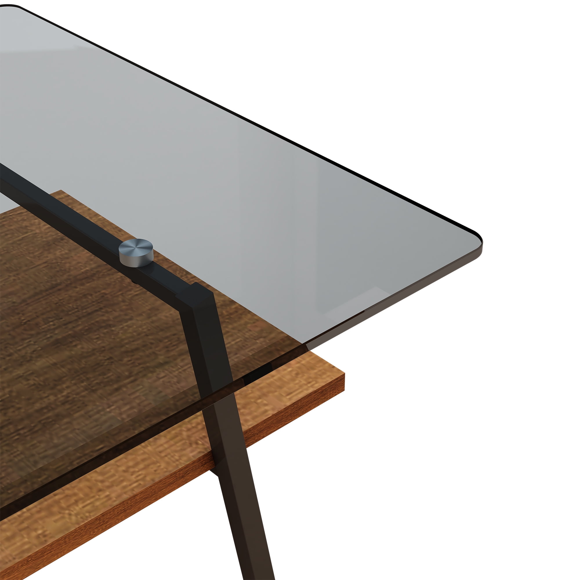MAYEERTY Rectangle Coffee Table with Tempered Tempered Glass Top and Black Metal Legs