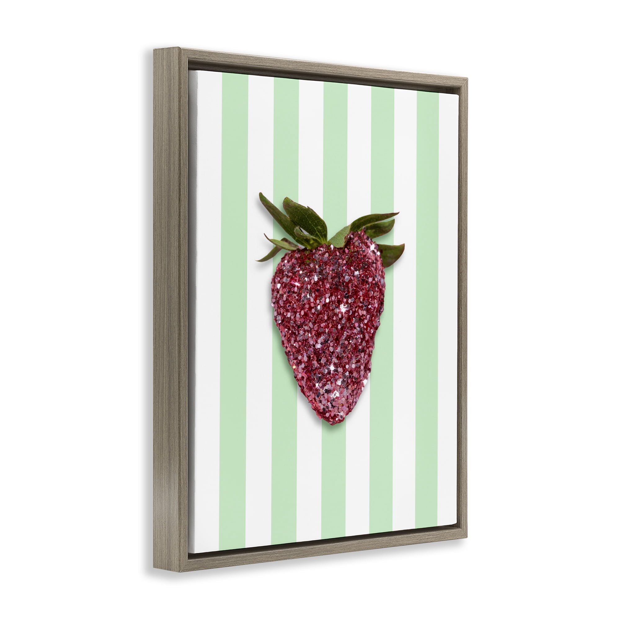 Stupell Industries Glimmer Cherry on Green Stripes Brown Framed Floater Canvas Wall Art, design by LISH Creative