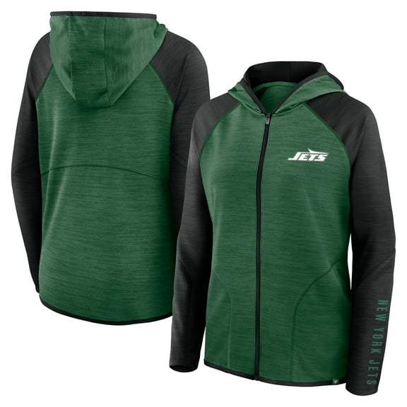 Women's Fanatics Green/Black New York Jets Redzone End Around Pass Raglan Full-Zip Hoodie