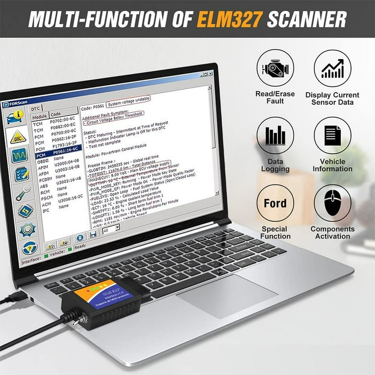 FORD ELM327 USB Auto Diagnostic Scanner: OBD Scan Tool for MSCAN Ford  Vehicles