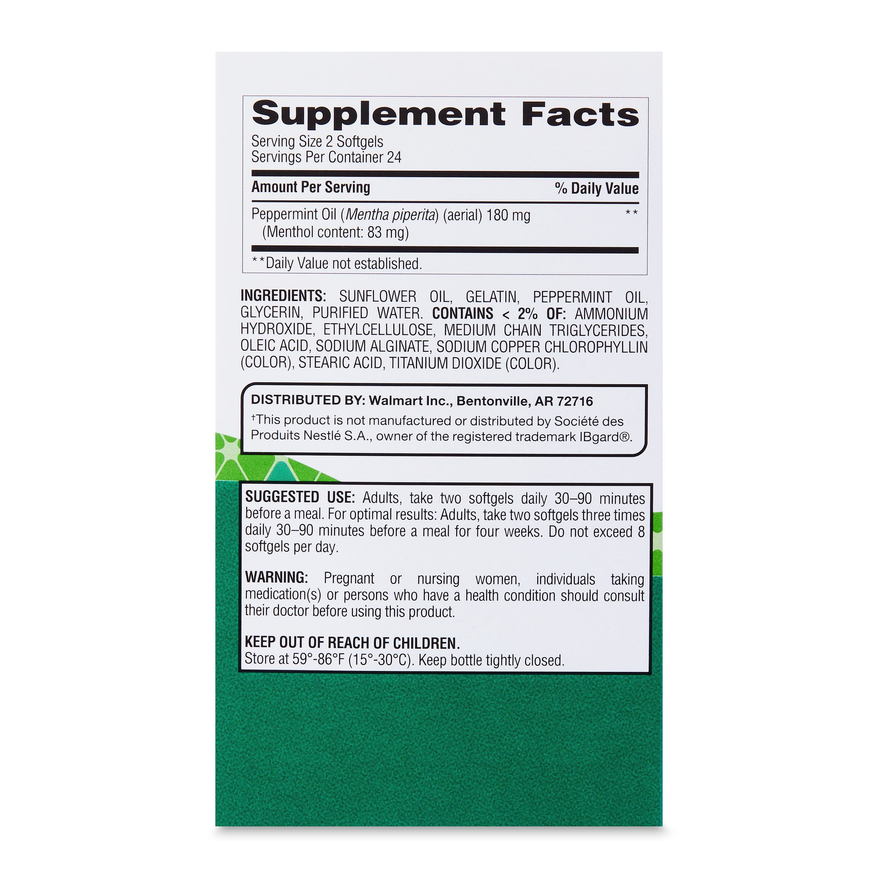 Equate Intestinal Comfort Purified Peppermint Oil Dietary Supplement Softgels, 180 mg, 48 Count, Compare vs IBgard® Capsules