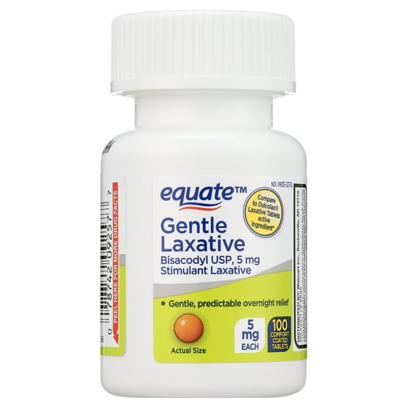 (12 Pack) Equate Gentle Laxative Bisacodyl Coated Tablets, 5 mg, 100 Ct