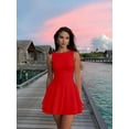 thumbnail image 3 of Women's Ruffle Hem Boat Neck Mini Dress Sleeveless Ruched Corset Short Party Dresses, 3 of 5