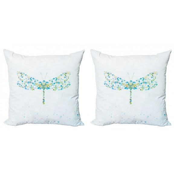 Ambesonne Animal Throw Pillow Cover 2 Pack, Dragonfly with Dots, 24", Blue Green