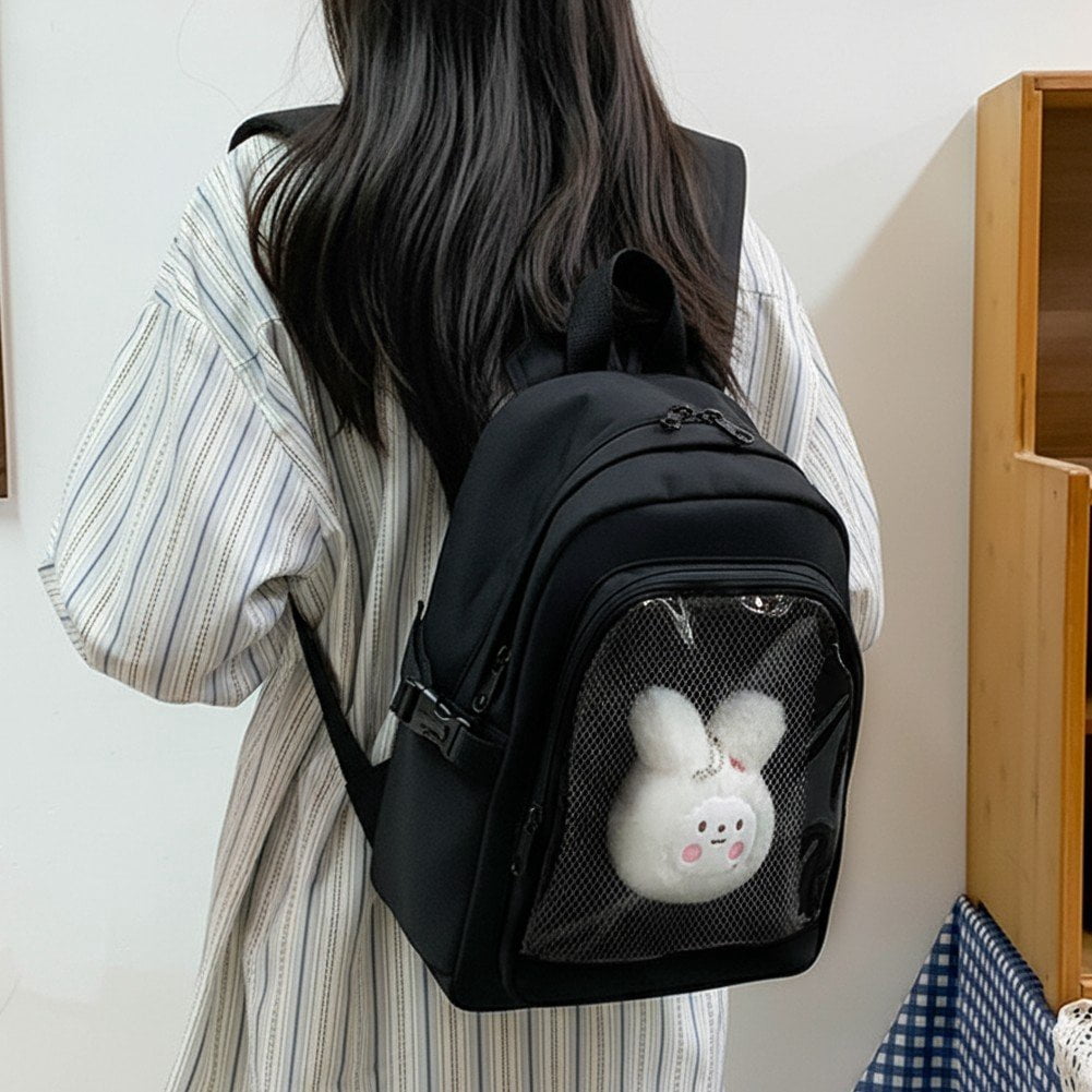 Slccxzc Black Ita Bag with Clear Windows Nylon Rucksack Casual Backpack for Women