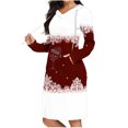thumbnail image 1 of Pisexur Robes de Noël pour Femmes Mode Noël Lunettes de Vin Rouges Flocon de Neige Imprimé Robes de Vacances Décontractées Manches Longues Col en V Robe Sweat à Capuche Longueur Genou Robe de Soirée avec Poches, 1 of 6