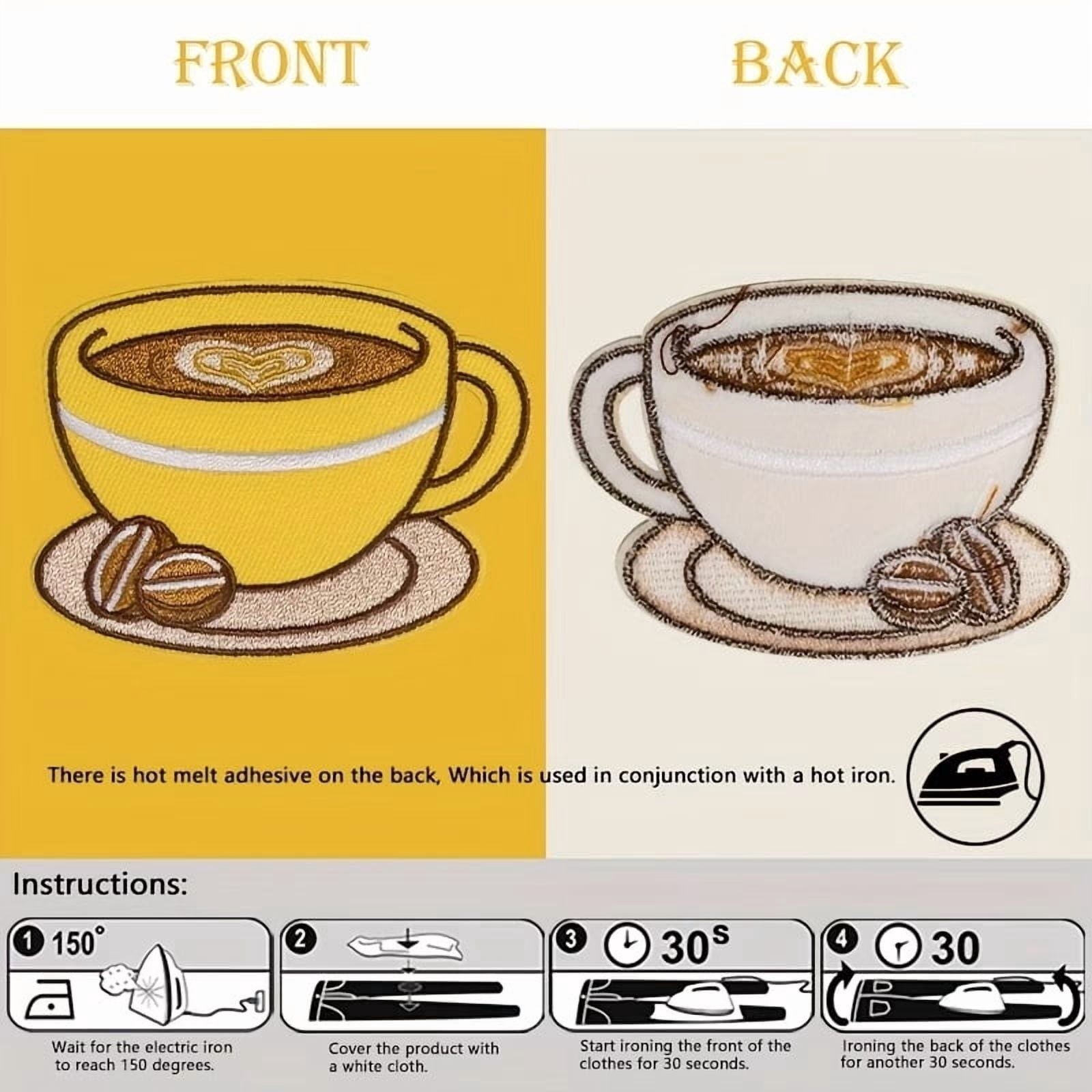 2D Flat Coffee Latte Embroidered Patch Badge - Iron/Sew for Clothing, Bags, Hats, DIY Crafts