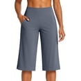 thumbnail image 6 of Women's High Waist Wide Leg Capri Pants Stretchy Workout Yoga Trousers Casual Athletic Lounge Pants with Pockets & Side Slits Blue XL, 6 of 7