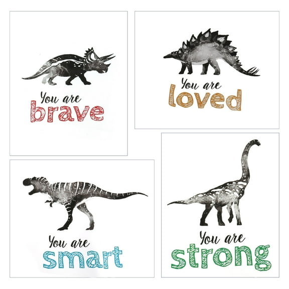 New Arrivals 4Pcs Dinosaur Wall Art for Little Boys Room, Baby Nursery Posters, Motivational Kids Playroom Dino Decor, Toddler