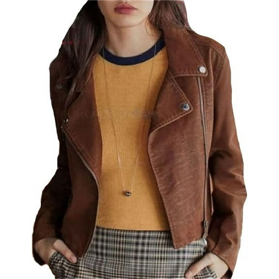 Urban Women's Genuine Lambskin Real Suede Leather Jacket Biker Custom Made Brown Colour Jacket W095
