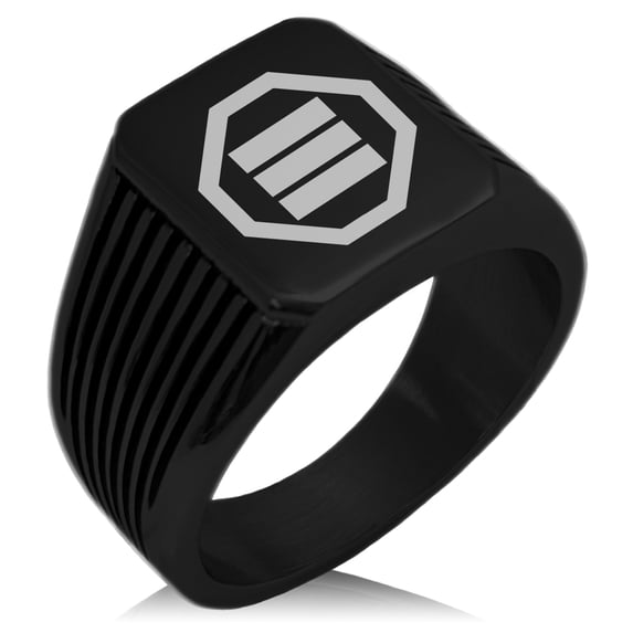 Stainless Steel Inaba Samurai Crest Needle Stripe Pattern Biker Style Polished Ring
