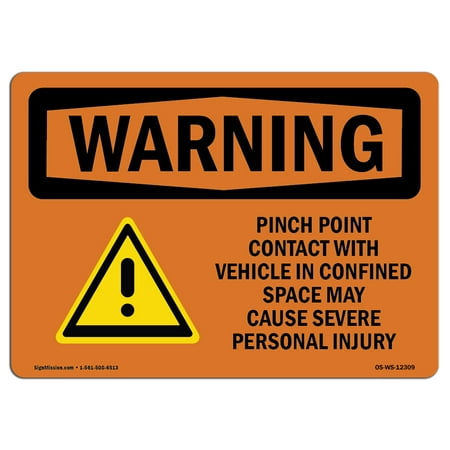 OSHA WARNING Sign - Pinch Point Contact With Vehicle With Symbol | Choose from: Aluminum, Rigid Plastic or Vinyl Label Decal | Protect Your Business, Work Site, Warehouse & Shop Area | Made in the US