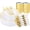 Gold, variant on 210 Piece Gold Plastic Dinnerware Set, Include: 30 Dinner Plates, 30 Dessert Plates, 30 Pre Rolled Napkins with Silverware and 30 Cups