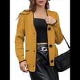 thumbnail image 1 of Suéter de Larga con Bloques de Color para Mujer, Abrigo Informal de Otoño con Botones y Bolsillo Amarillo M, 1 of 8