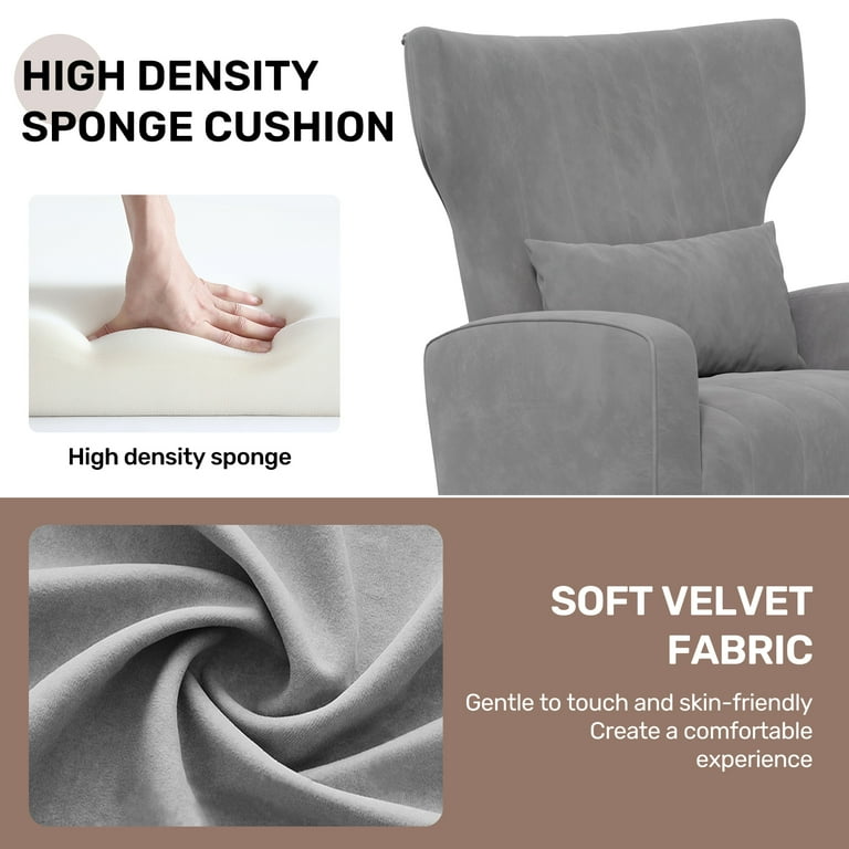 Hawsaiy Velvet Wingback Accent Chair with Golden Legs, Gray photo 5
