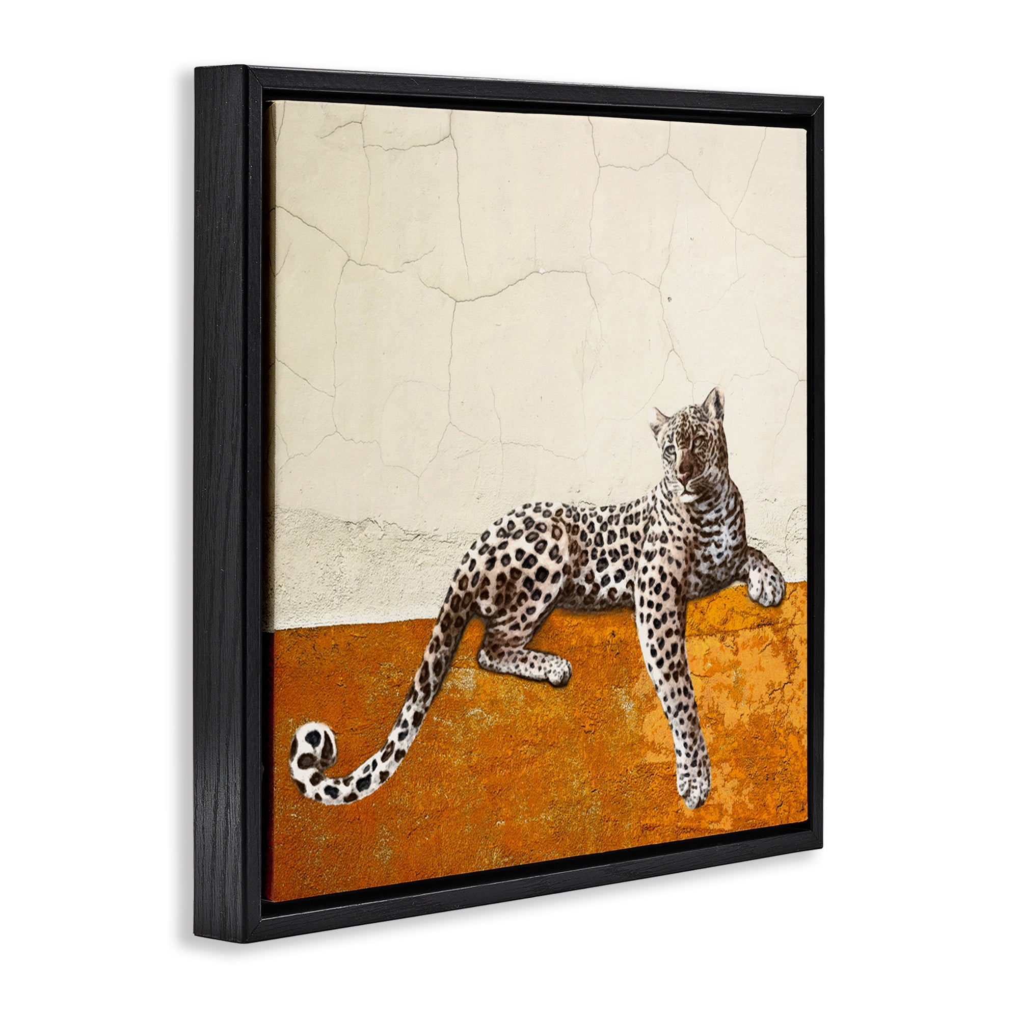 Stupell Industries Leopard Wildlife Portrait Animals & Insects Painting Black Floater Framed Canvas Art Print Wall Art, 18 x 18