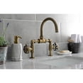 thumbnail image 3 of Kingston Brass KS2173RX Belknap Industrial Style Wheel Handle Bridge Bathroom Faucet with Pop-Up Drain, Antique Brass, 3 of 7