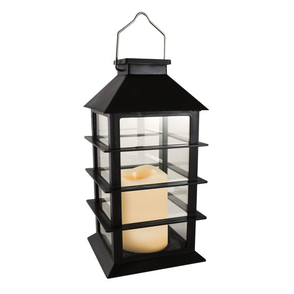 Solar-Powered Lantern with LED Candle - Horizontal